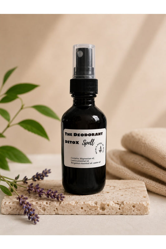 Herbal deodorant detox balm in glass jar by Mom's Magic by Rubi, natural deodorant transition