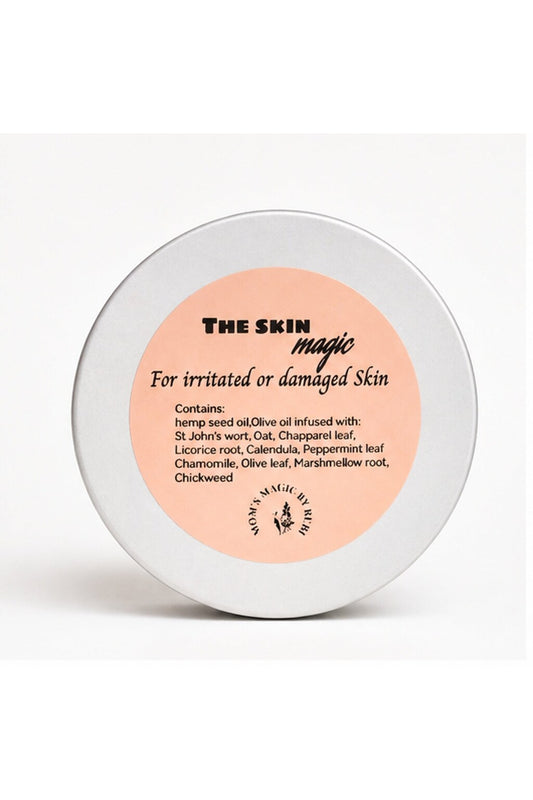 Skin Magic herbal face cream in glass jar by Mom's Magic by Rubi